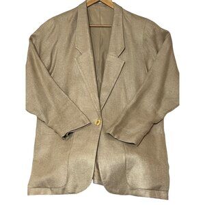 VTG 1980s VVF Women's Blazer Size 12 Beige Rayon & Linen Single Button Long Slee